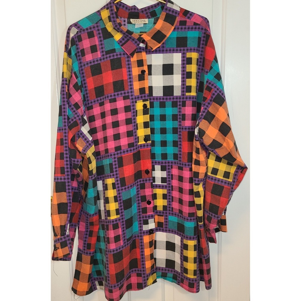 80s Special Preview Patchwork Button Up Shirt Women's Sz 4X Mixed color plaid - Picture 3 of 8